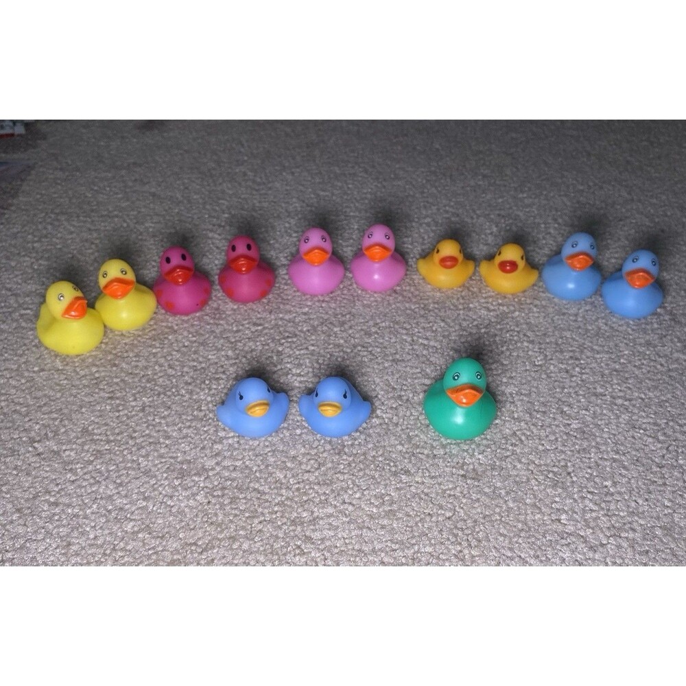13 Piece Mini Rubber Duck Toy Lot Multi-Color Hearts